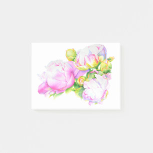 Bloco De Notas Pêonias, cor-de-rosa, branca, cor-de-água, pintura