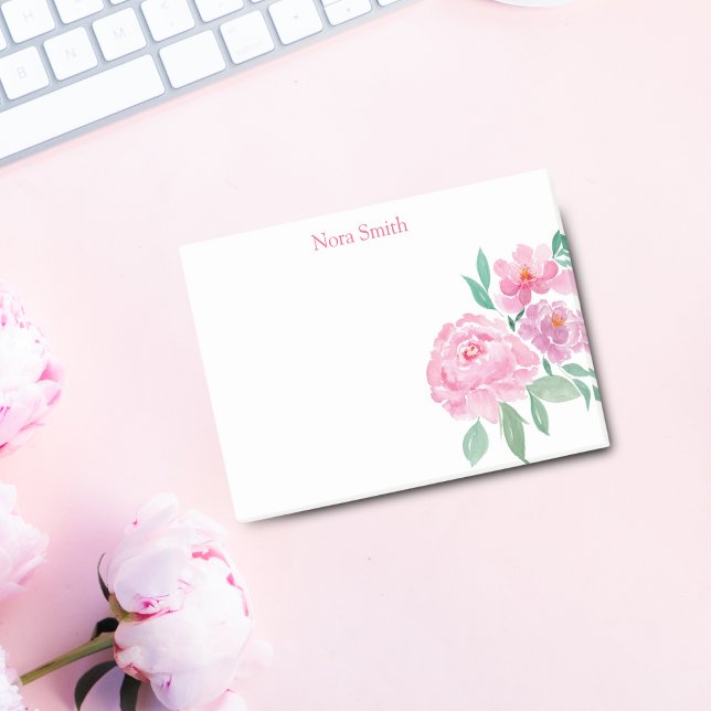 Bloco De Notas Peônias em Aquarela Personalizadas (Brighten daily tasks with Watercolor Peonies Personalized Post-it Notes.)