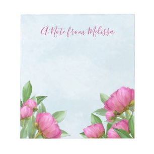 Bloco De Notas Pêonias Rosa Modernas Elegantes Aquarela Floral