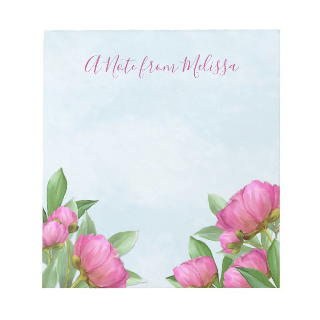 Bloco De Notas Pêonias Rosa Modernas Elegantes Aquarela Floral (Frente)