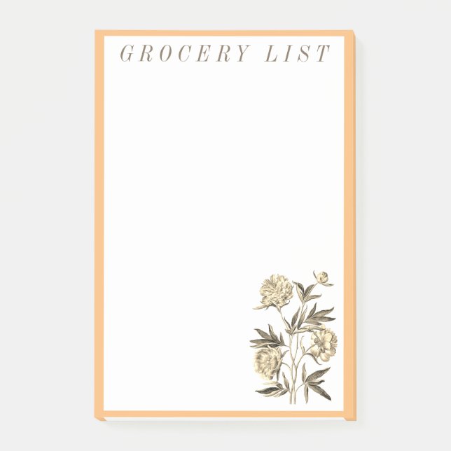 Bloco De Notas Peony Flowers Grocery List Comprando Notepad (Frente)