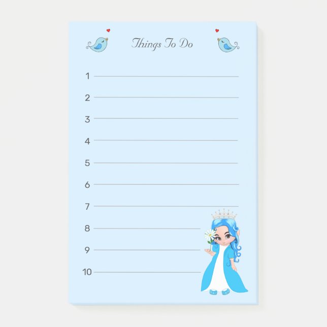 Bloco De Notas Pequena Princesa em Coisas a Fazer Linha Azul Clar (Frente)
