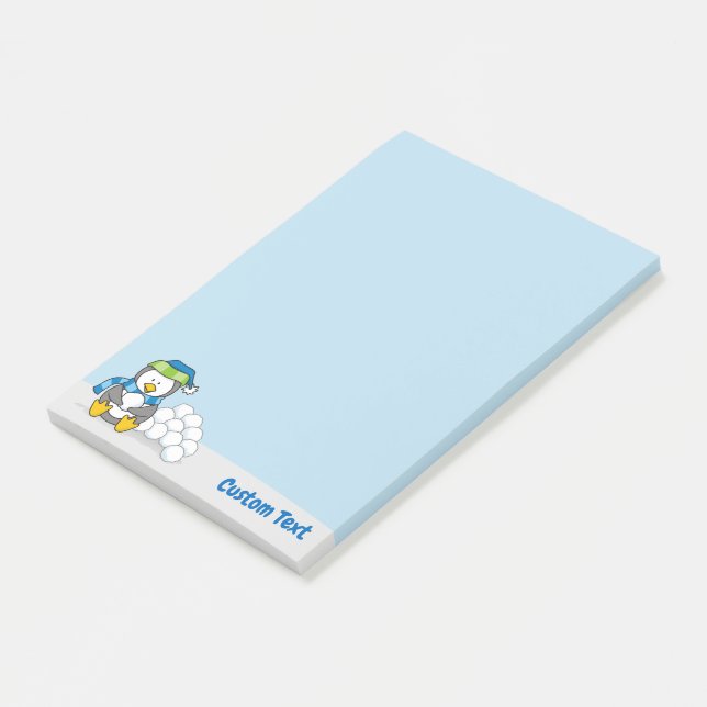 Bloco De Notas Pequeno Pinguim Sentado com bolas de neve Nota Pos (Inclinado)