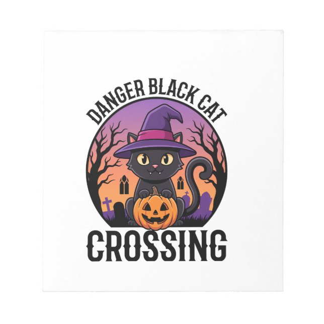 Bloco De Notas Perigo de Halloween Gato Preto Atravessando (Frente)
