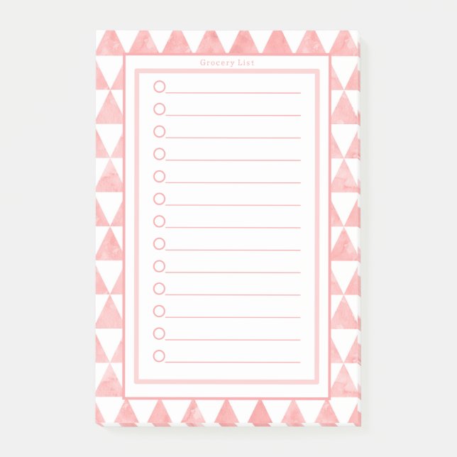 Bloco De Notas Personalised Pink & White Triangles Grocery List. (Frente)