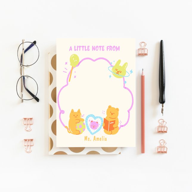 Bloco De Notas Personalização do Urso de Gato do Jardim de Infânc (Cute kindergarten custom teacher notepad)