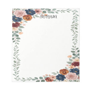 Bloco de Notas Personalizado Boho Floral Azul Mari