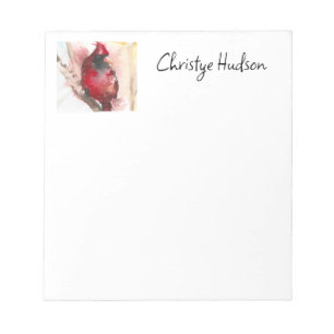 Bloco de notas personalizado, cardinal de aquarela