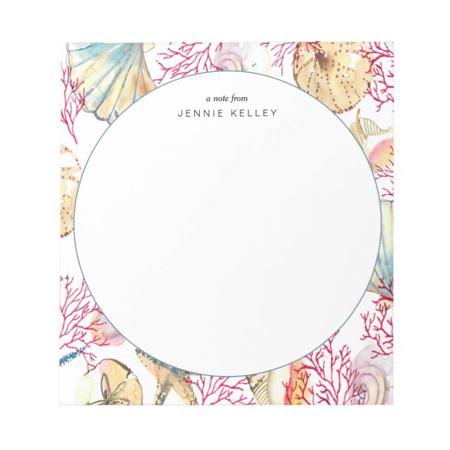 Bloco de notas personalizado, conchas na praia (Frente)