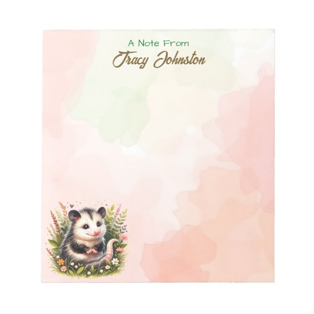 Bloco De Notas Personalizado da Central de Watercolor Possum (Frente)