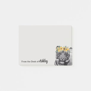 Bloco De Notas Personalizado Da Mesa do Tigre Coroa de Girassol