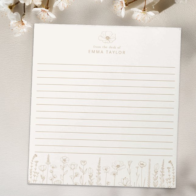 Bloco de Notas Personalizado de Flores Selvagens B (Taupe Paper Pad
)
