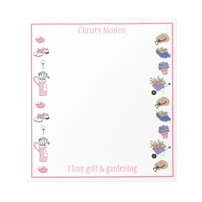 Bloco de Notas Personalizado de Golfe e Jardinagem (Frente)