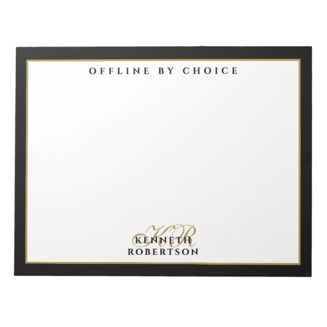 Bloco De Notas Personalizado Divertido Simples Preto Branco Doura (Frente)