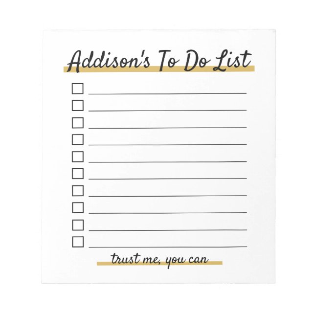 Bloco de notas personalizado elegante para lista d (Frente)