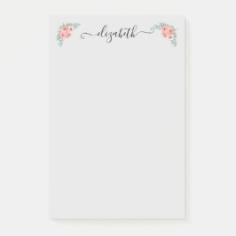Bloco De Notas Personalizado Elegante Rosa Floral Script 
