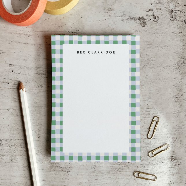 Bloco De Notas Personalizado em Xadrez Verde e Azul Suave (Soft Green and Blue Checkered Personalized Post-it Notes)