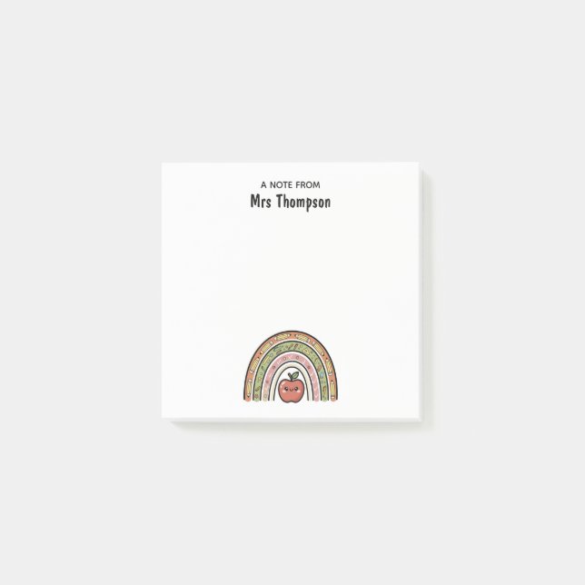 Bloco De Notas Personalizado Escola Professor Maçã Arco-íris (Frente)