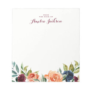 Bloco de Notas Personalizado Floral Azul Cereja