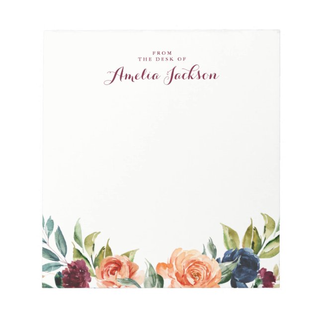 Bloco de Notas Personalizado Floral Azul Cereja (Frente)