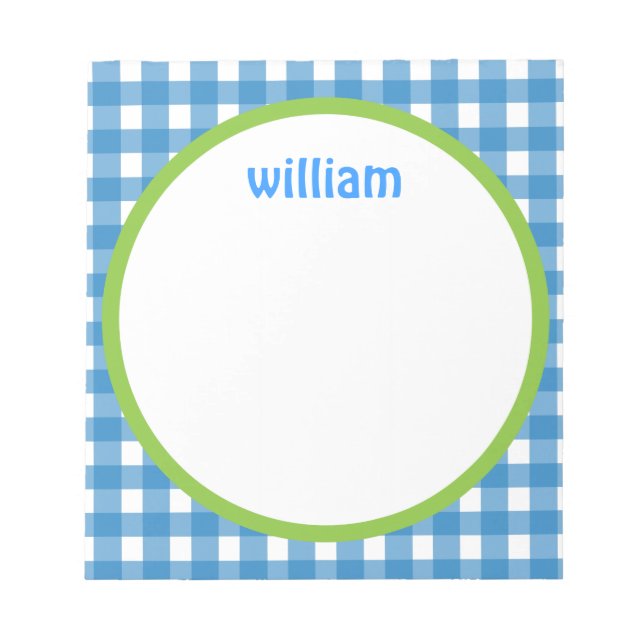 Bloco de notas personalizado Gingham azul e verde (Frente)