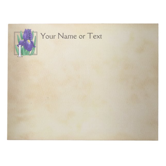 Bloco De Notas Personalizado I para Irises Flower Monograma (Frente)