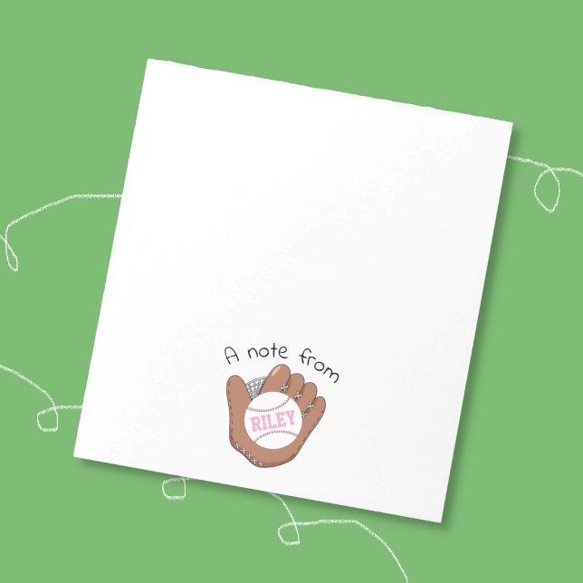 Bloco de Notas Personalizado para Menina de Softba (Sweet personalized notepad for kid with a baseball doodle art . )