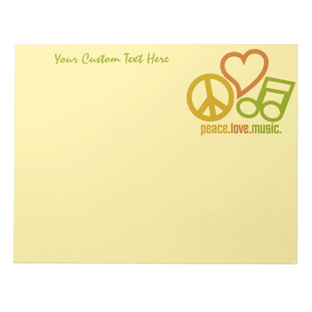 Bloco de notas personalizado Peace Love Music (Frente)