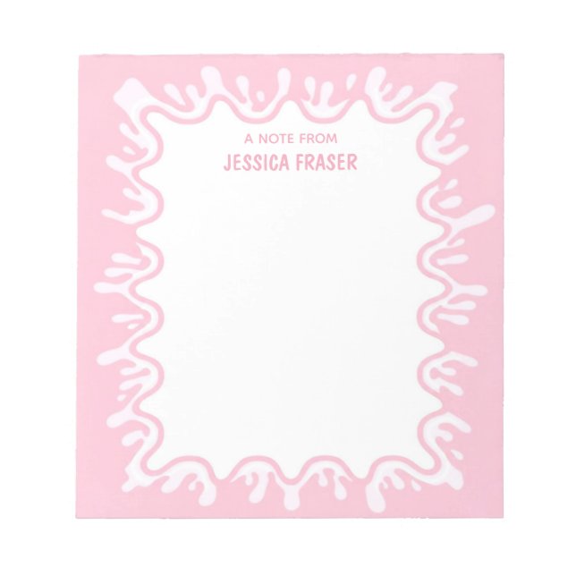 Bloco De Notas Personalizado Salpico de Milkshake de Morango Rosa (Frente)