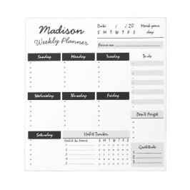 Bloco de Notas Personalizado Semanal do Planejador