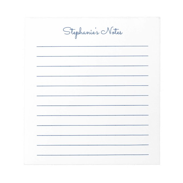 Bloco De Notas Personalizado Simplesmente Marinho Azul Elegante (Frente)