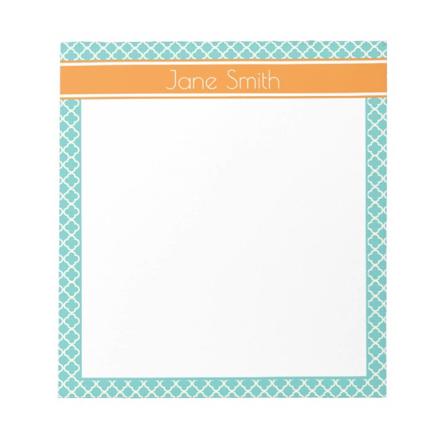 Bloco de notas personalizado teal Quarterfoil (Frente)