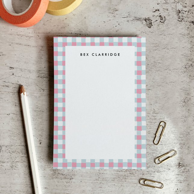 Bloco De Notas Personalizado Xadrez Rosa e Azul (Pink and Blue Checkered Personalized Post-it Notes)