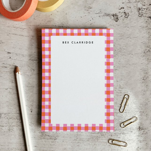 Bloco De Notas Personalizado Xadrez Rosa e Vermelho (Pink and Red Checkered Personalized Post-it Notes)
