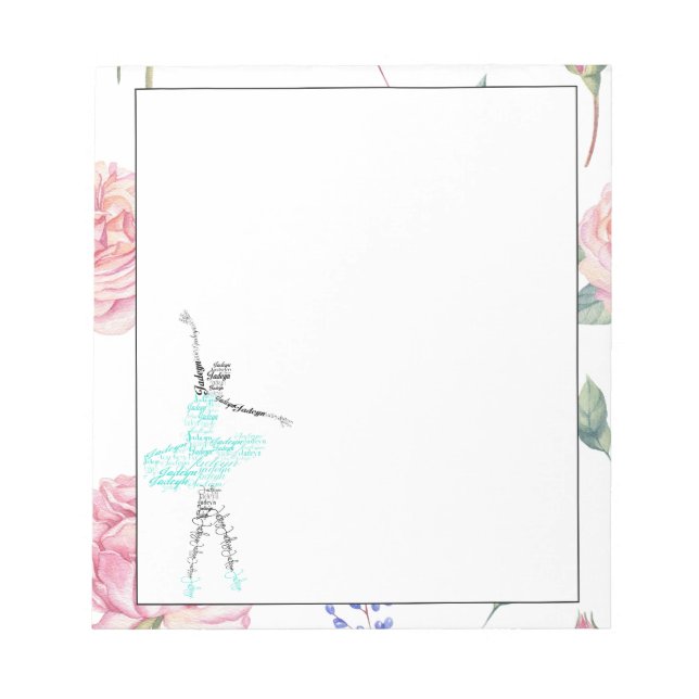 Bloco De Notas Personalizar Ballerina Jadeyn | Borda de Rosa (Frente)