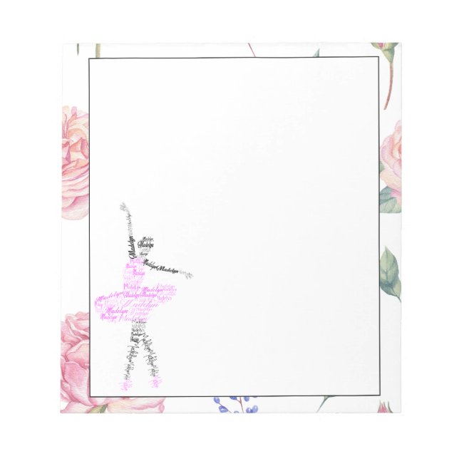 Bloco De Notas Personalizar Ballerina Madelyn | Borda de Rosa (Frente)
