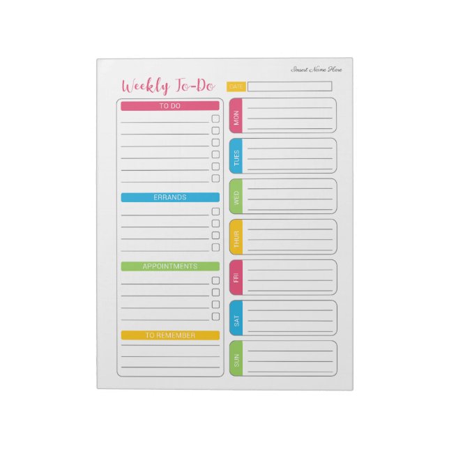 Bloco de Notas Personalizável de Lista de Tarefas  (Invertido)
