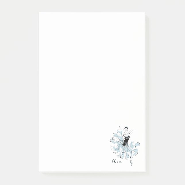 Bloco De Notas Personalize o desenho da Ballerina em azul (Frente)