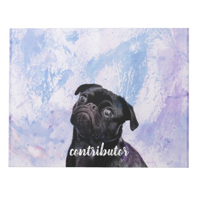 Bloco De Notas Personalize seu próprio cão colaborador Black Pug (Frente)
