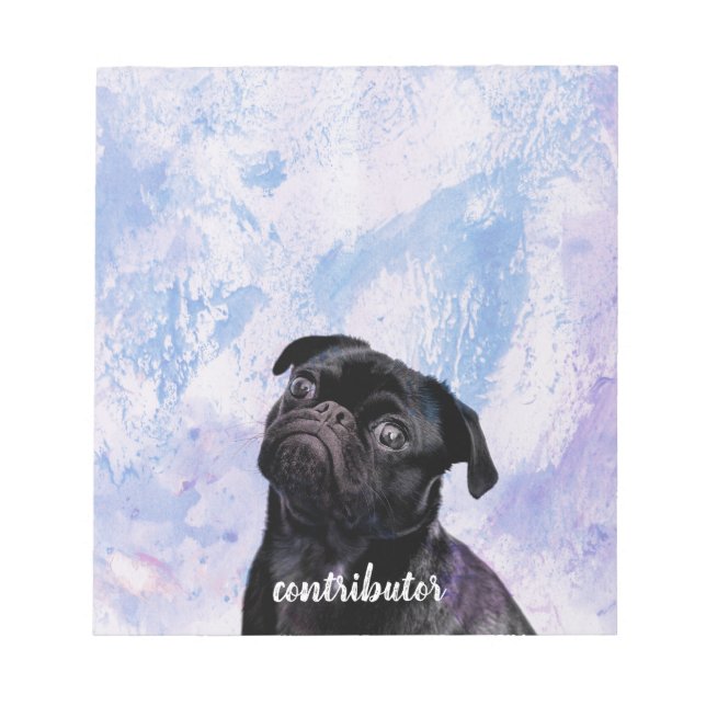 Bloco De Notas Personalize seu próprio cão colaborador Black Pug (Frente)