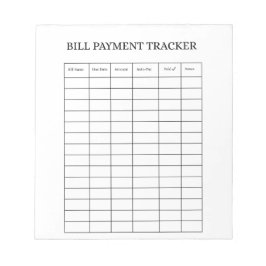 Bloco De Notas Personalized Bill Payment Tracker Notepad