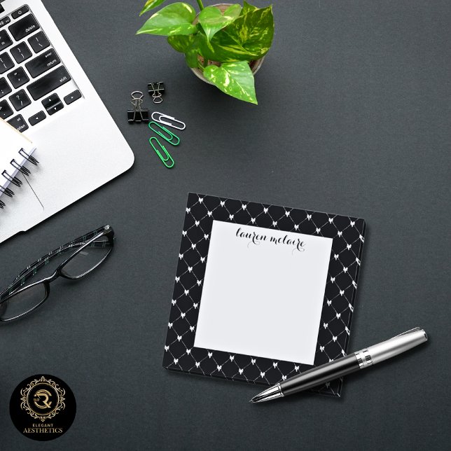 Bloco De Notas Personalized Black & Pink Bow Script (Criador carregado)