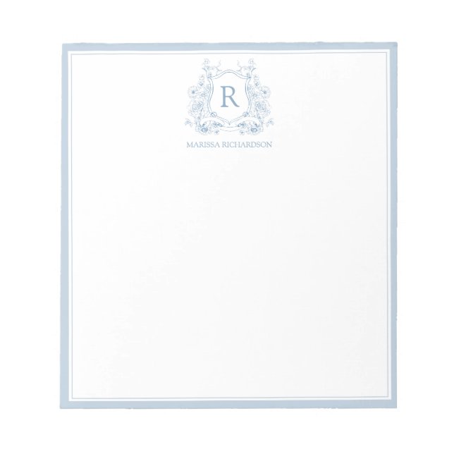 Bloco De Notas Personalized Blue Floral Crest Notepad (Frente)