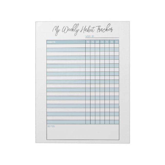 Bloco De Notas Personalized Blue Weekly Habit Tracker Notepad (Invertido)