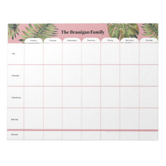 Bloco De Notas Personalized Family Weekly Planner