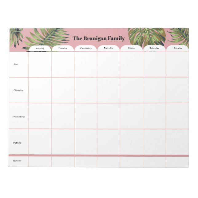 Bloco De Notas Personalized Family Weekly Planner (Frente)