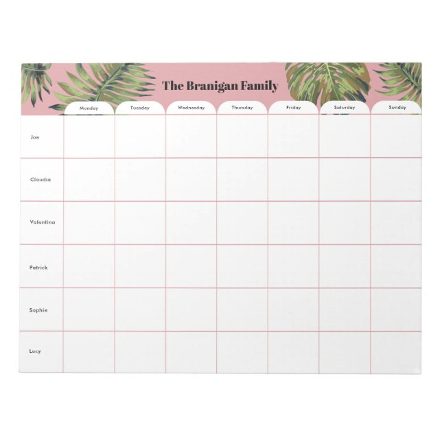 Bloco De Notas Personalized Family Weekly Planner Notepad (Frente)
