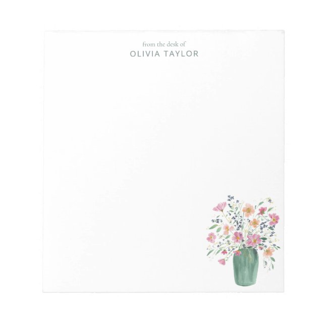 Bloco De Notas Personalized Stationery Name Hand-Painted Floral  (Frente)