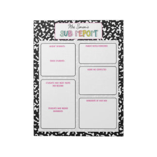 Bloco De Notas Personalized Substitute Teacher Report Note