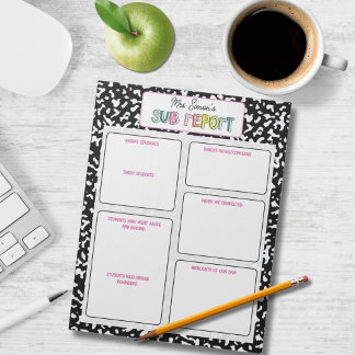 Bloco De Notas Personalized Substitute Teacher Report Note